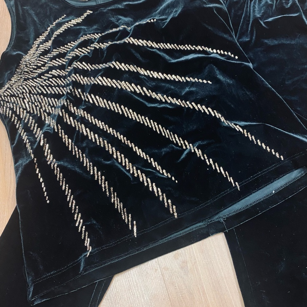 Vintage Velvet Velour Gorgeous 2 Piece Sleeveless Top w/Tights Made In Canada - Picture 3 of 7